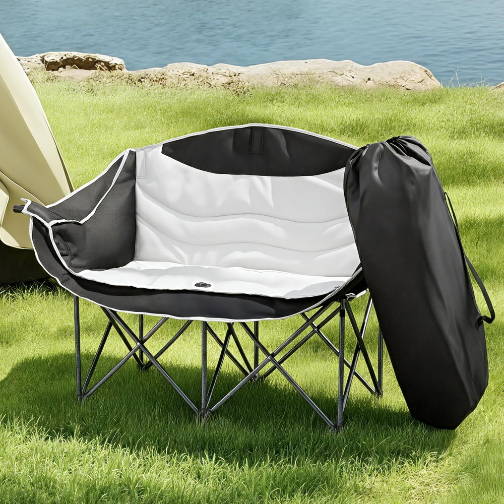 Weisshorn Camping Chair Double Folding Moon Chair Portable Seat 240KG CAMP-D-C-MOON-D-WHBK