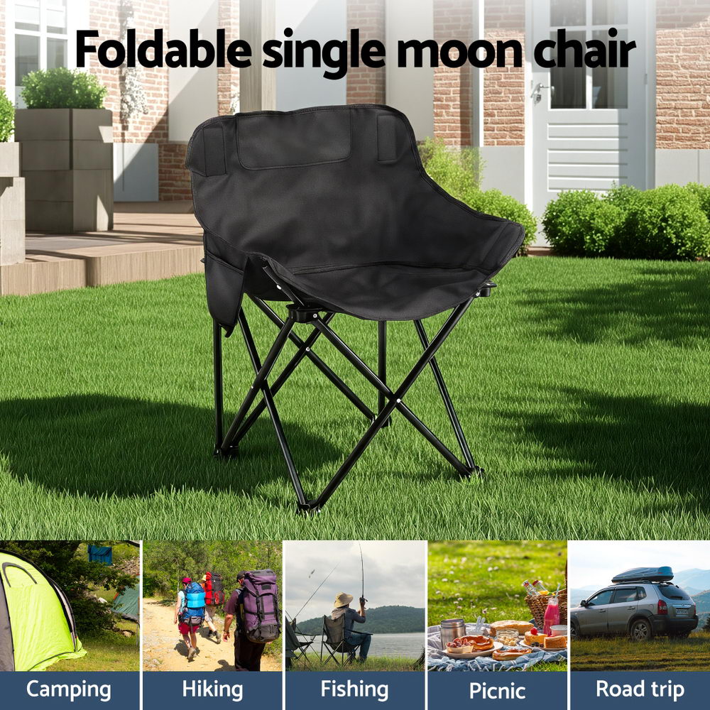 Weisshorn Folding Camping Moon Chair Portable Seat Weight Capacity 120KG Black CAMP-D-C-MOON-S-BK