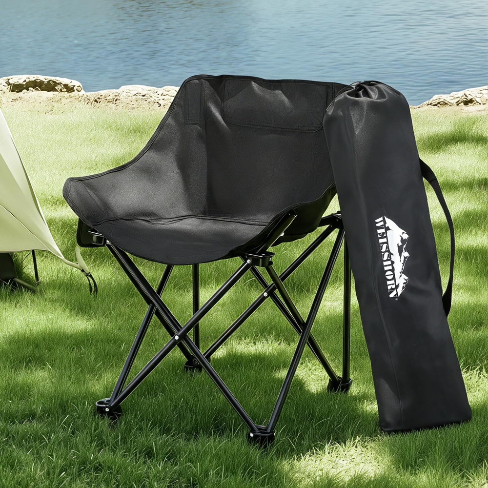 Weisshorn Folding Camping Moon Chair Portable Seat Weight Capacity 120KG Black CAMP-D-C-MOON-S-BK