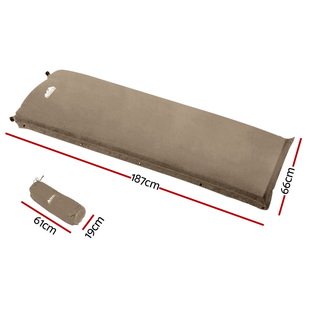 Weisshorn Self Inflating Mattress Camping Sleeping Mat Air Bed Single Coffee CAMP-MAT-SUE-SIN-CO