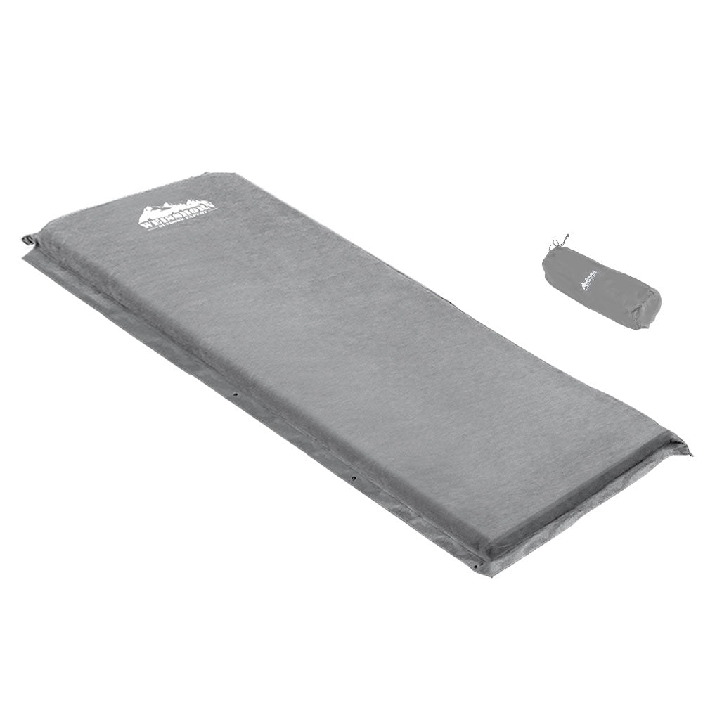 Weisshorn Self Inflating Mattress Camping Sleeping Mat Air Bed Single Grey CAMP-MAT-SUE-SIN-GREY