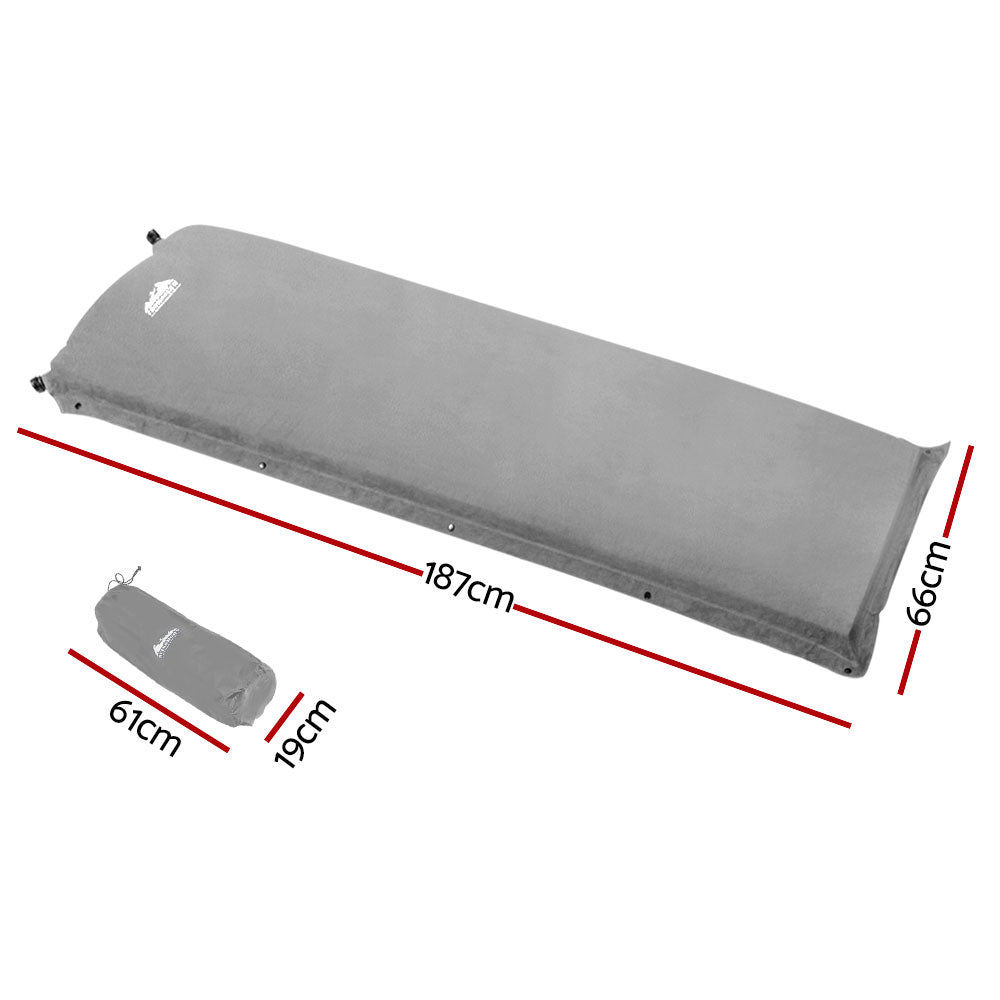 Weisshorn Self Inflating Mattress Camping Sleeping Mat Air Bed Single Grey CAMP-MAT-SUE-SIN-GREY