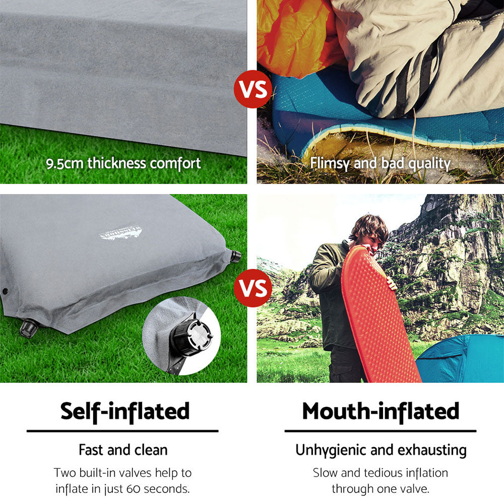 Weisshorn Self Inflating Mattress Camping Sleeping Mat Air Bed Single Grey CAMP-MAT-SUE-SIN-GREY