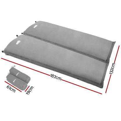 Weisshorn Self Inflating Mattress Camping Sleeping Mat Air Bed Double Set Grey CAMP-MAT-SUE-SIN-GREYX2