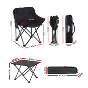 Weisshorn 3pc Camping Table Chair Set Outdoor Folding Aluminium Portable Picnic CAMP-MOON-BKX2-ALUM-40