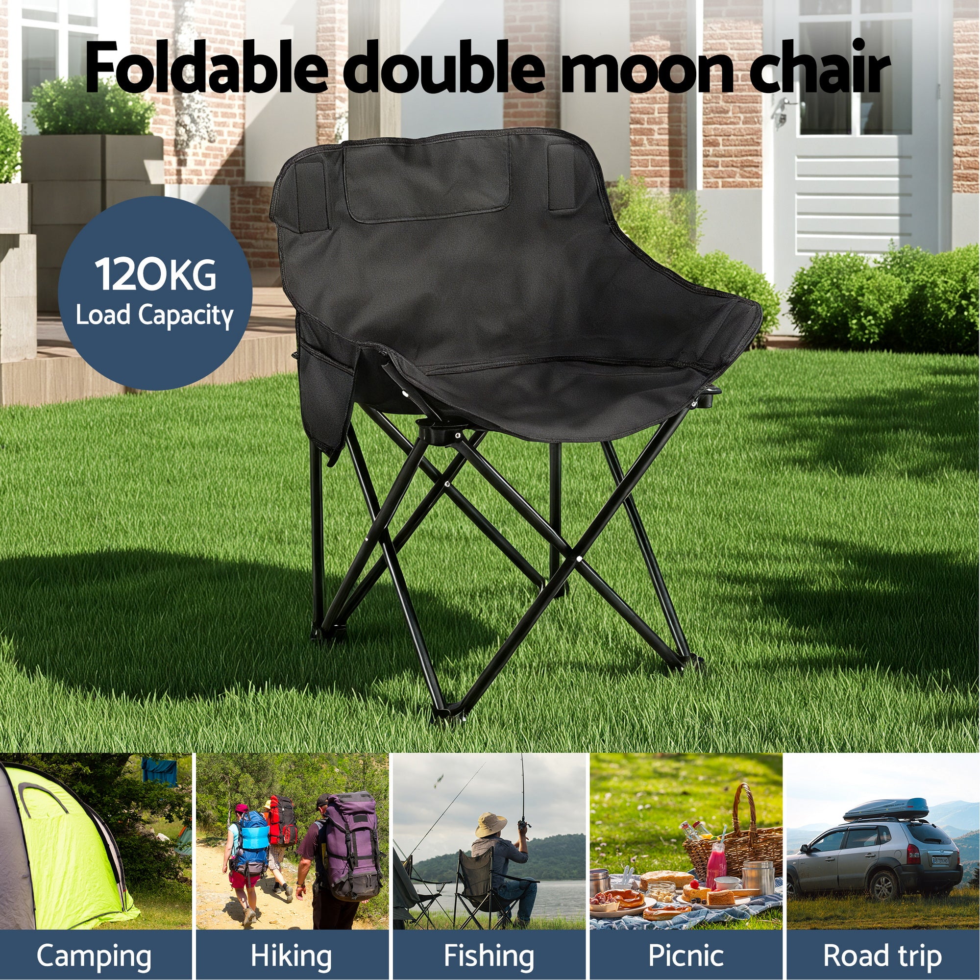 Weisshorn 3pc Camping Table Chair Set Outdoor Folding Aluminium Portable Picnic CAMP-MOON-BKX2-ALUM-40