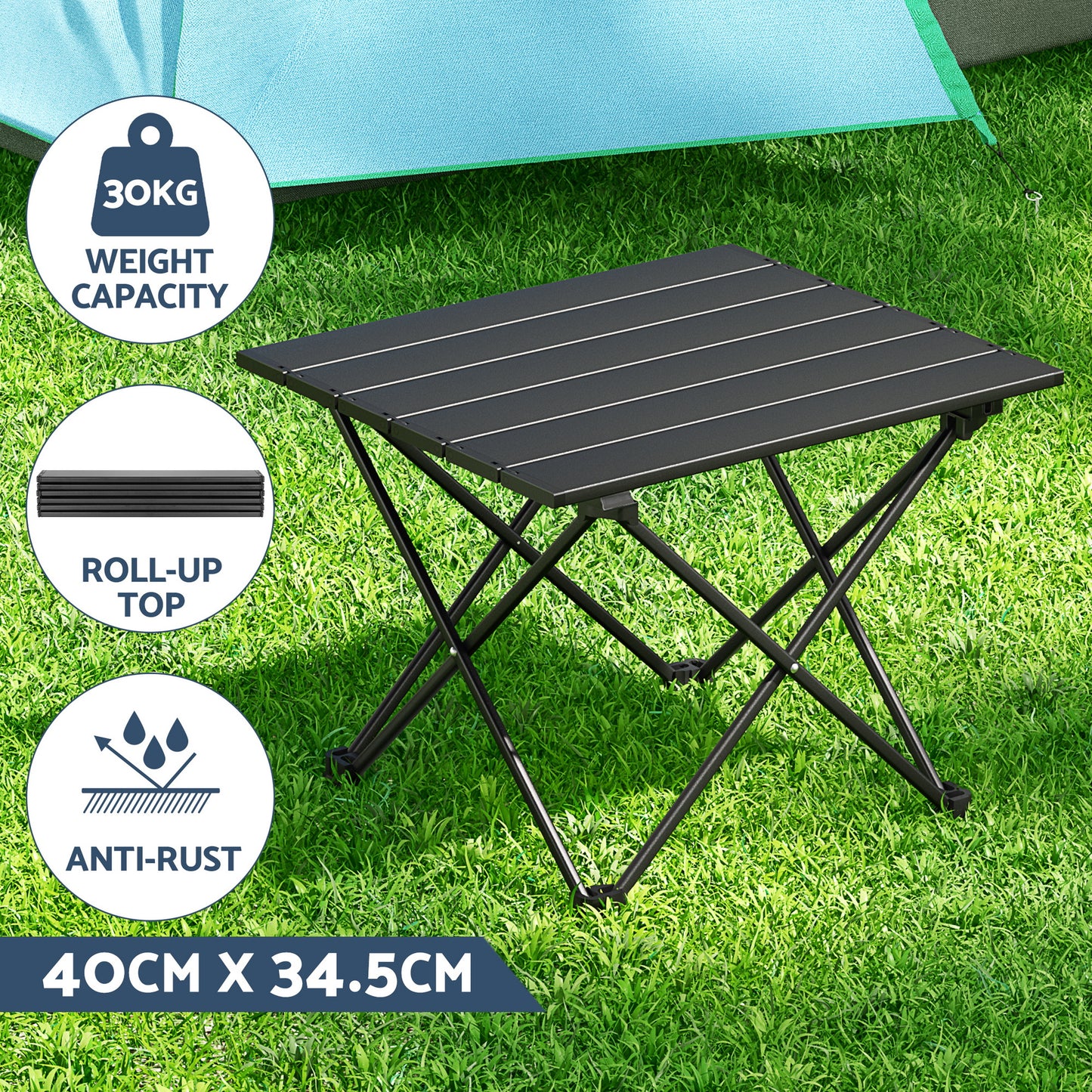 Weisshorn 3pc Camping Table Chair Set Outdoor Folding Aluminium Portable Picnic CAMP-MOON-BKX2-ALUM-40