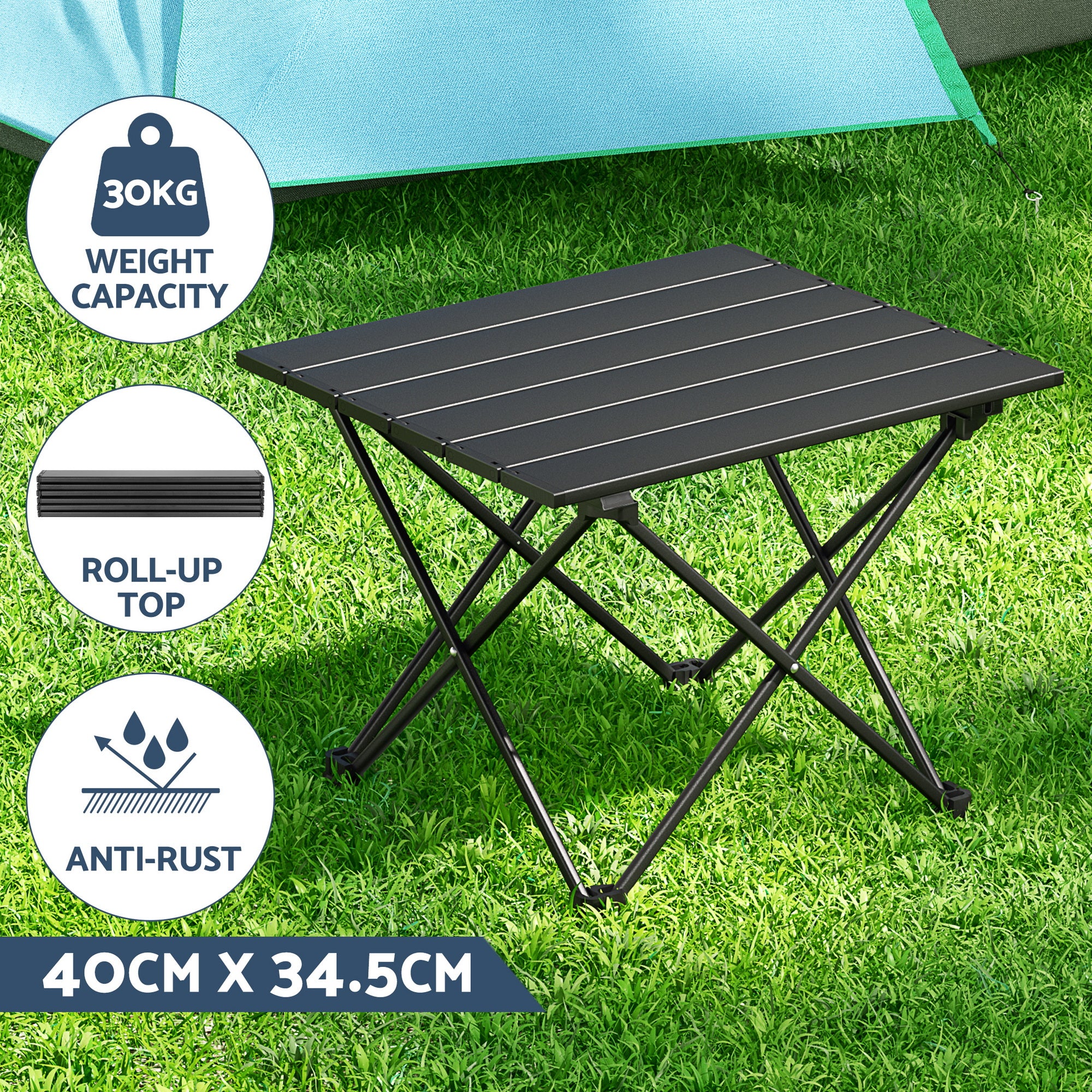 Weisshorn 3pc Camping Table Chair Set Outdoor Folding Aluminium Portable Picnic CAMP-MOON-BKX2-ALUM-40