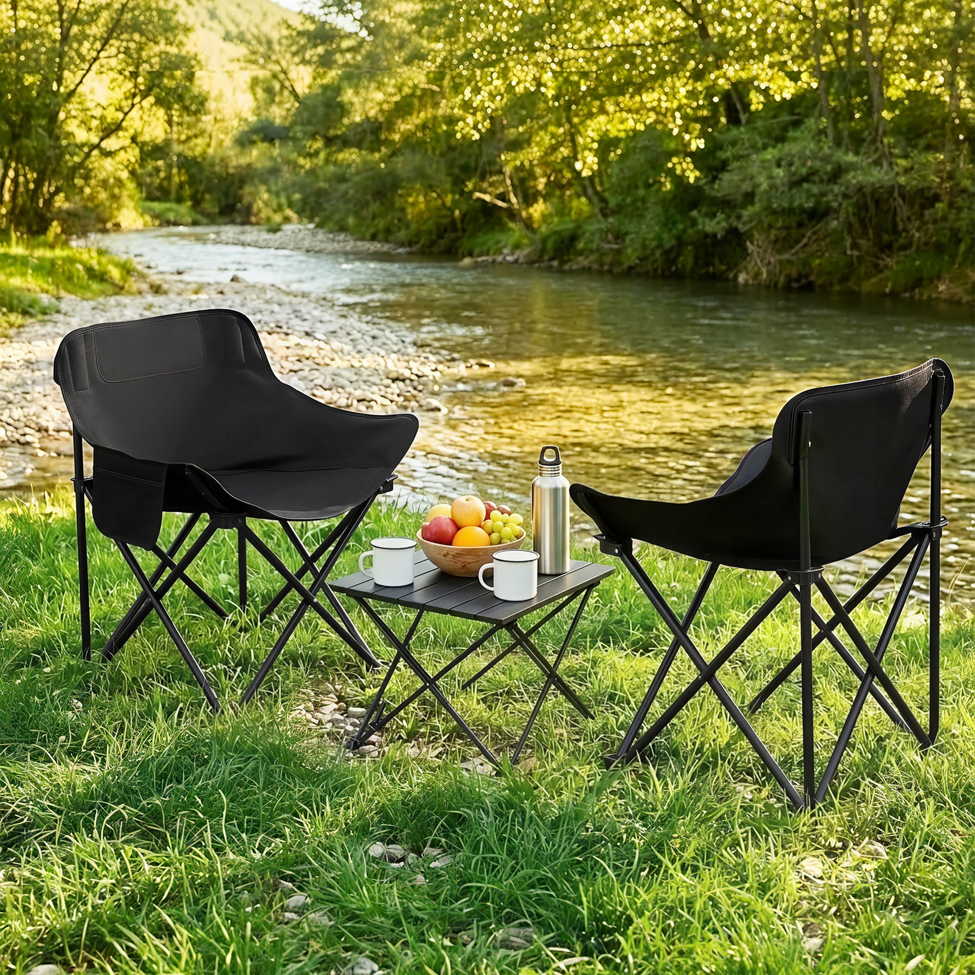 Weisshorn 3pc Camping Table Chair Set Outdoor Folding Aluminium Portable Picnic CAMP-MOON-BKX2-ALUM-40