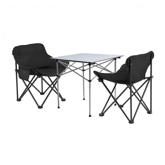Weisshorn 3pc Camping Table Chair Set Outdoor Folding Aluminium Portable Picnic CAMP-MOON-BKX2-ALUM-70
