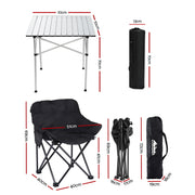 Weisshorn 3pc Camping Table Chair Set Outdoor Folding Aluminium Portable Picnic CAMP-MOON-BKX2-ALUM-70