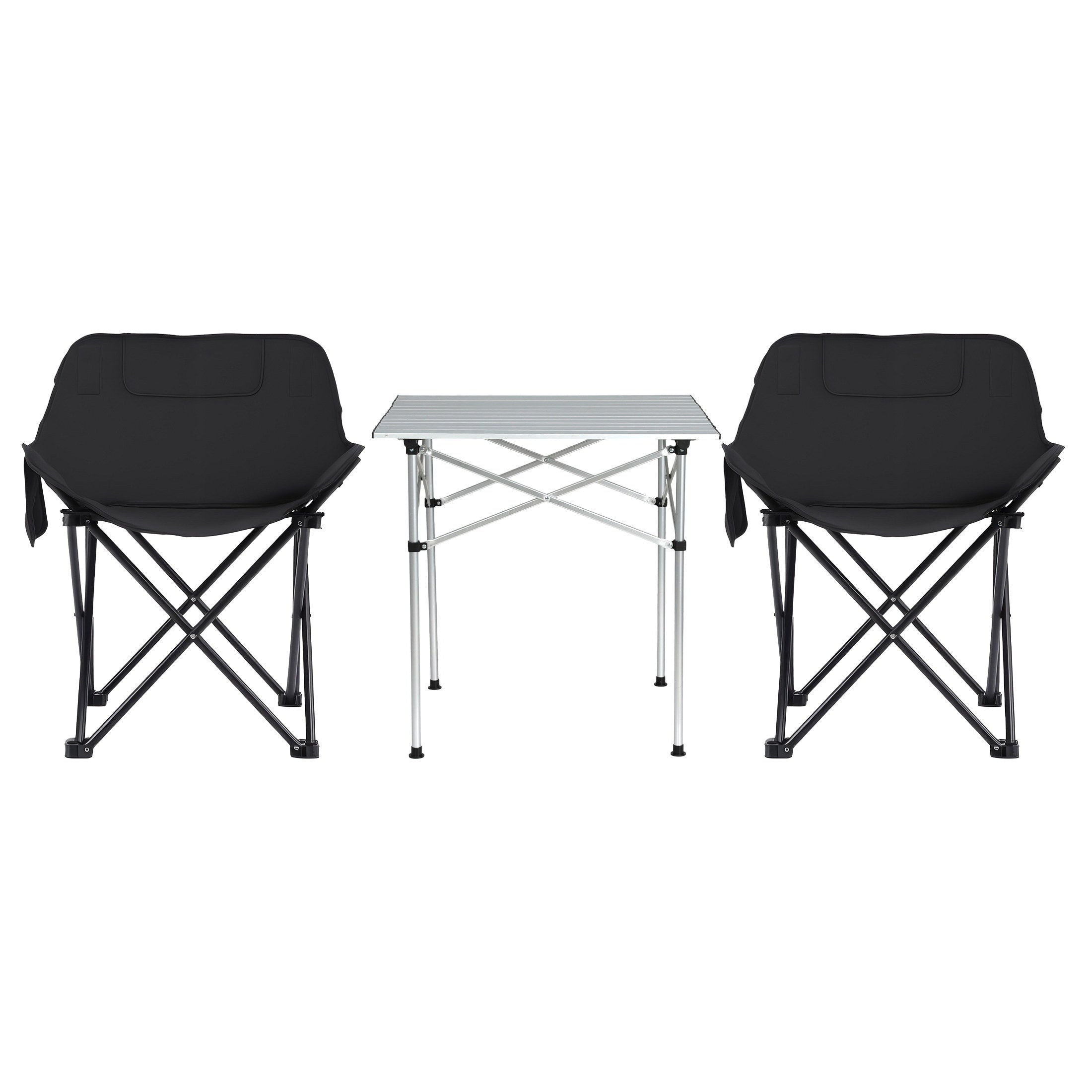 Weisshorn 3pc Camping Table Chair Set Outdoor Folding Aluminium Portable Picnic CAMP-MOON-BKX2-ALUM-70
