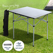 Weisshorn 3pc Camping Table Chair Set Outdoor Folding Aluminium Portable Picnic CAMP-MOON-BKX2-ALUM-70