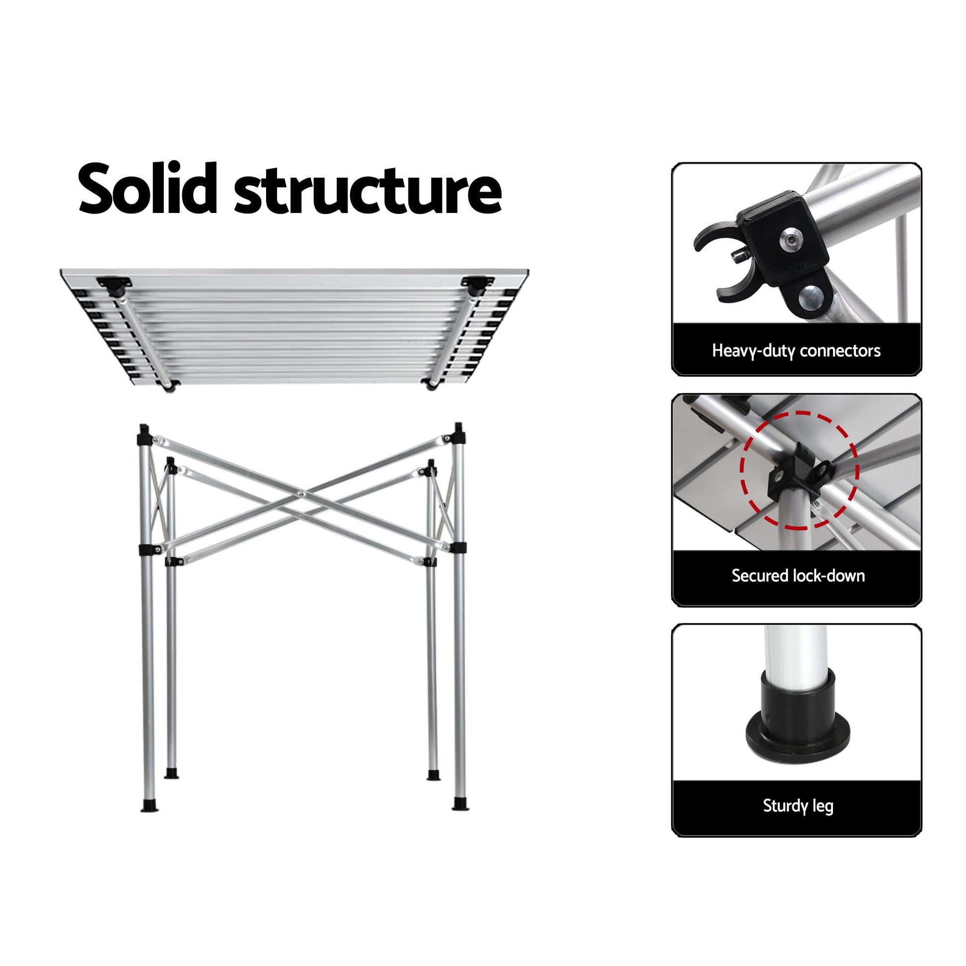 Weisshorn 3pc Camping Table Chair Set Outdoor Folding Aluminium Portable Picnic CAMP-MOON-BKX2-ALUM-70