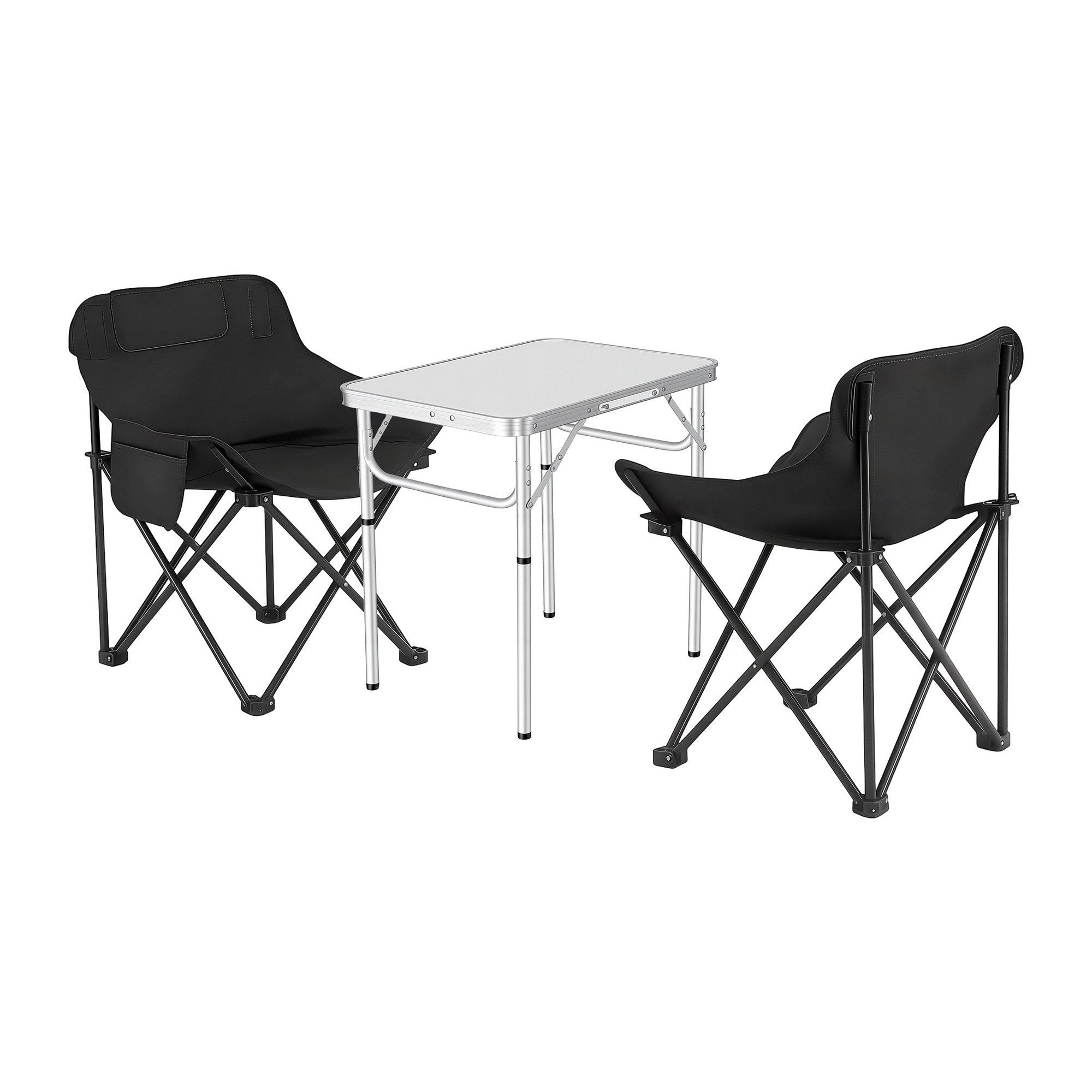 Weisshorn 3pc Camping Table Chair Set Outdoor Folding Aluminium Portable Picnic CAMP-MOON-BKX2-MDF-60