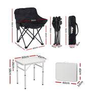 Weisshorn 3pc Camping Table Chair Set Outdoor Folding Aluminium Portable Picnic CAMP-MOON-BKX2-MDF-60