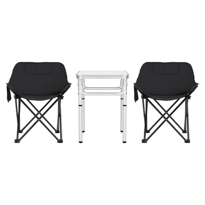 Weisshorn 3pc Camping Table Chair Set Outdoor Folding Aluminium Portable Picnic CAMP-MOON-BKX2-MDF-60