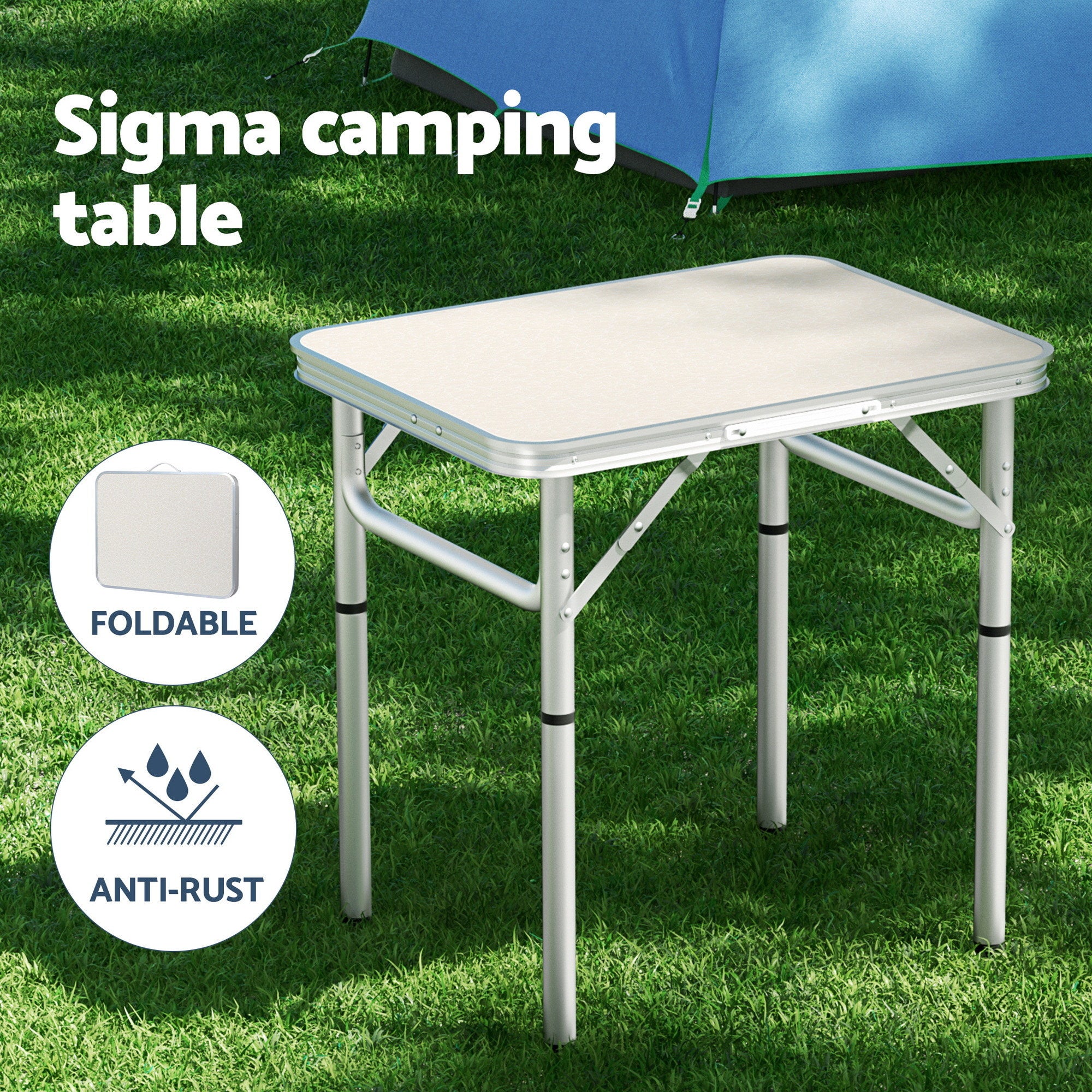 Weisshorn 3pc Camping Table Chair Set Outdoor Folding Aluminium Portable Picnic CAMP-MOON-BKX2-MDF-60