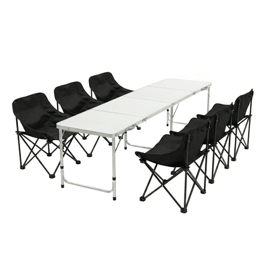 Weisshorn 7pc Camping Table Chair Set Outdoor Folding Aluminium Portable Picnic CAMP-MOON-BKX6-MDF-240