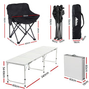 Weisshorn 7pc Camping Table Chair Set Outdoor Folding Aluminium Portable Picnic CAMP-MOON-BKX6-MDF-240