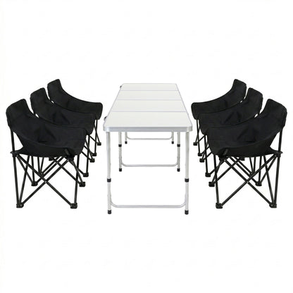 Weisshorn 7pc Camping Table Chair Set Outdoor Folding Aluminium Portable Picnic CAMP-MOON-BKX6-MDF-240
