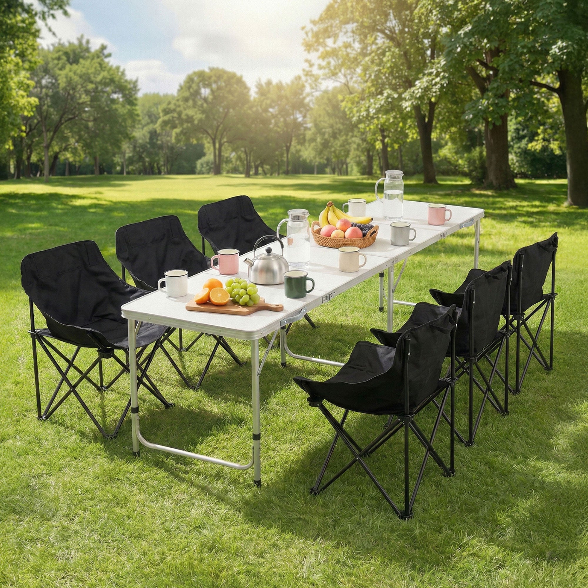 Weisshorn 7pc Camping Table Chair Set Outdoor Folding Aluminium Portable Picnic CAMP-MOON-BKX6-MDF-240