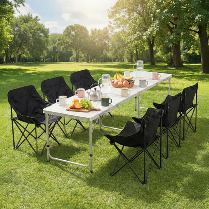 Weisshorn 7pc Camping Table Chair Set Outdoor Folding Aluminium Portable Picnic CAMP-MOON-BKX6-MDF-240