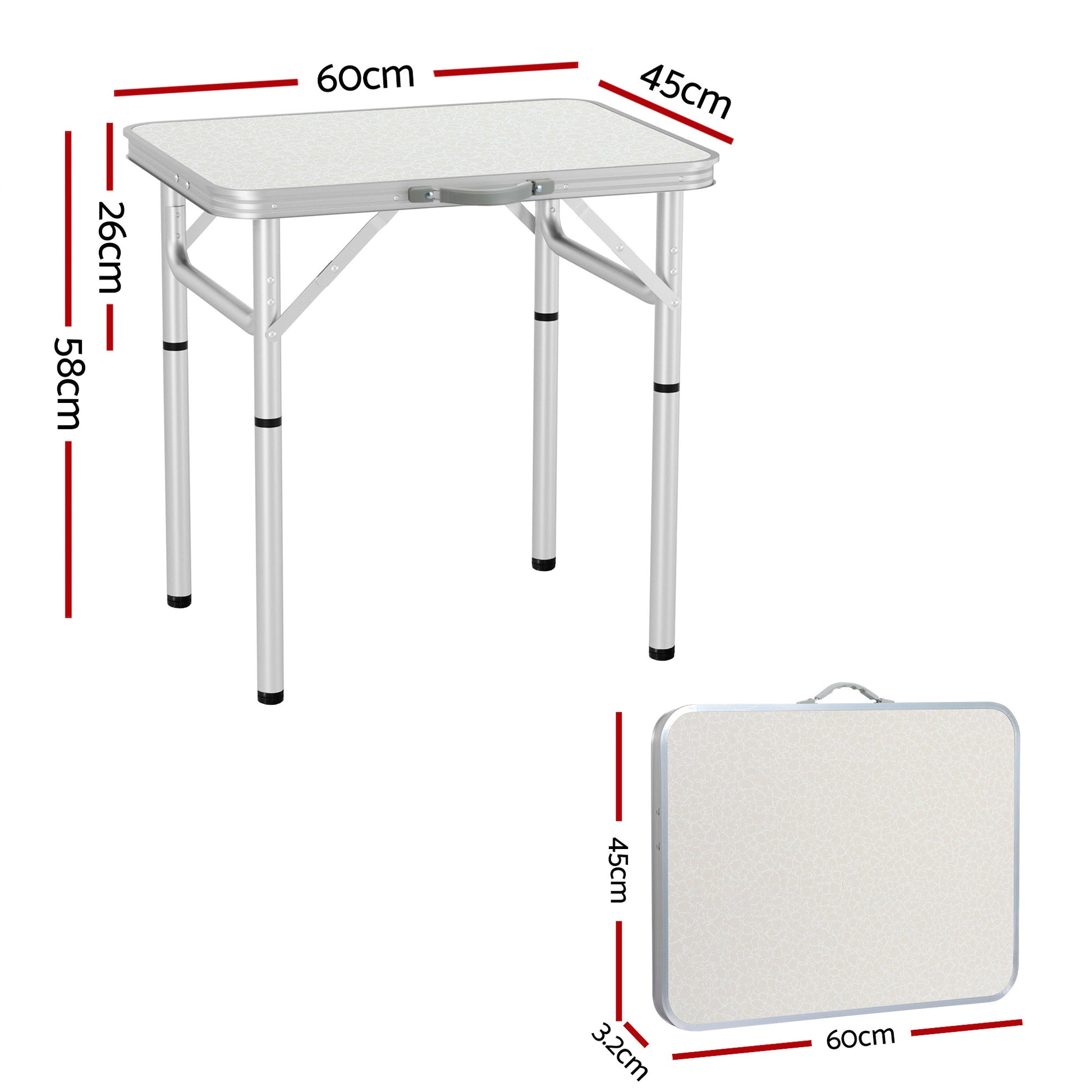Weisshorn Folding Camping Table 60CM Adjustable Portable Outdoor Picnic Desk CAMP-T-MDF-60