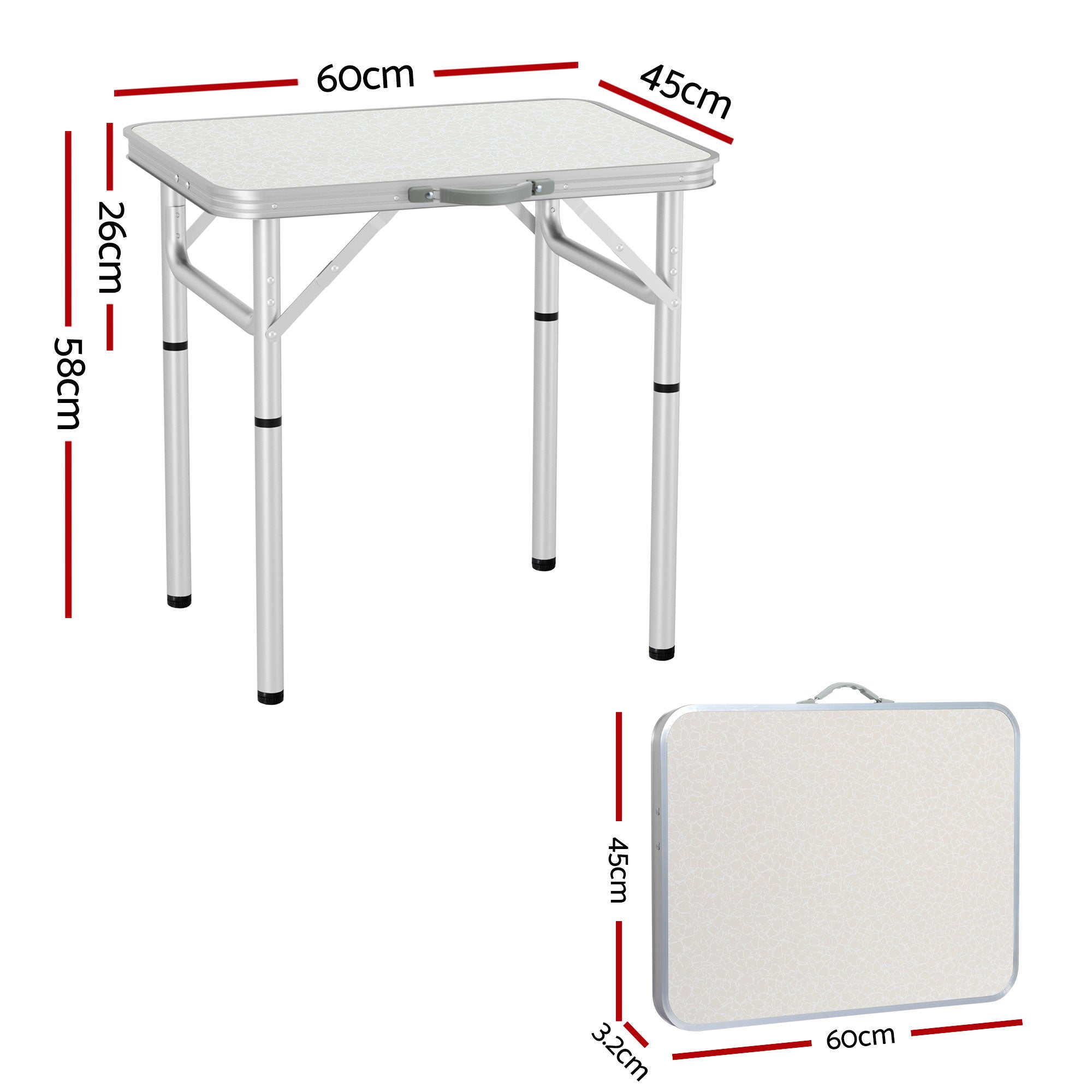 Weisshorn Folding Camping Table 60CM Adjustable Portable Outdoor Picnic Desk CAMP-T-MDF-60