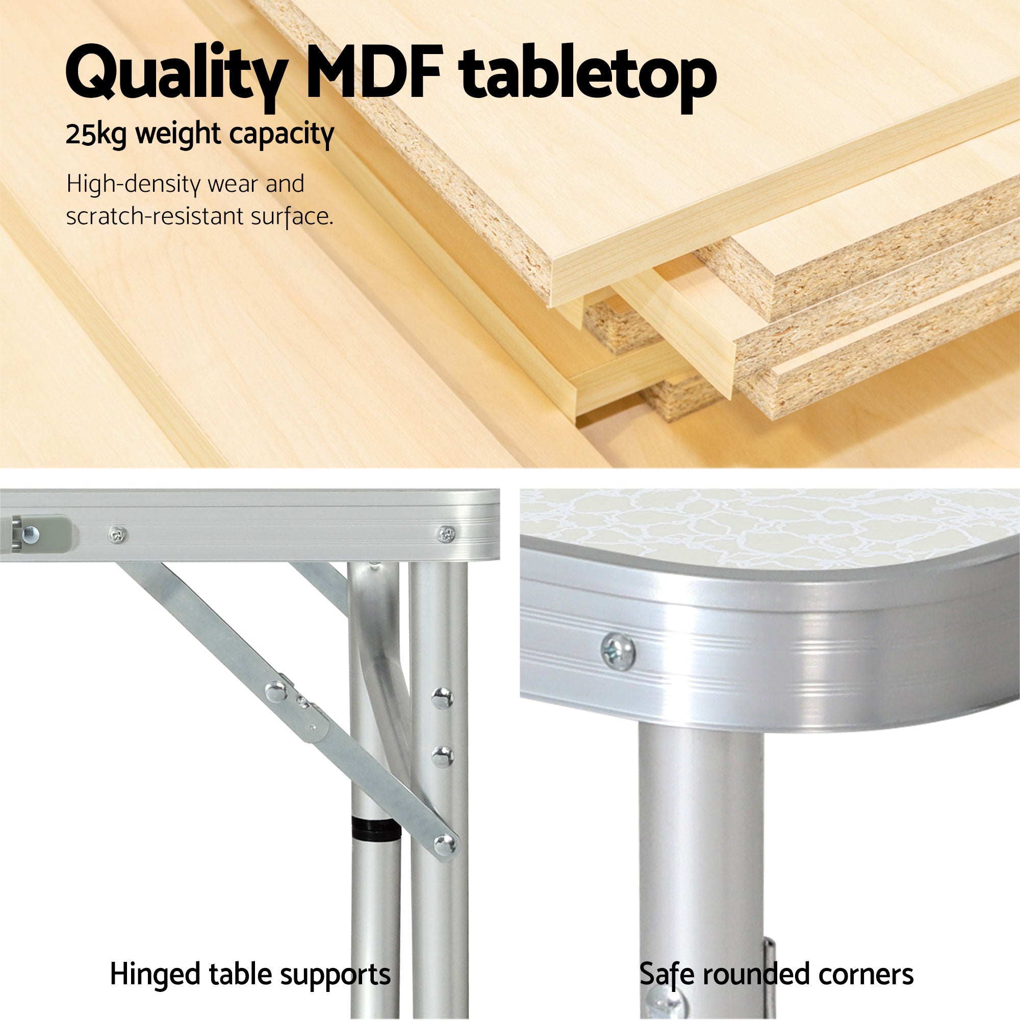 Weisshorn Folding Camping Table 60CM Adjustable Portable Outdoor Picnic Desk CAMP-T-MDF-60