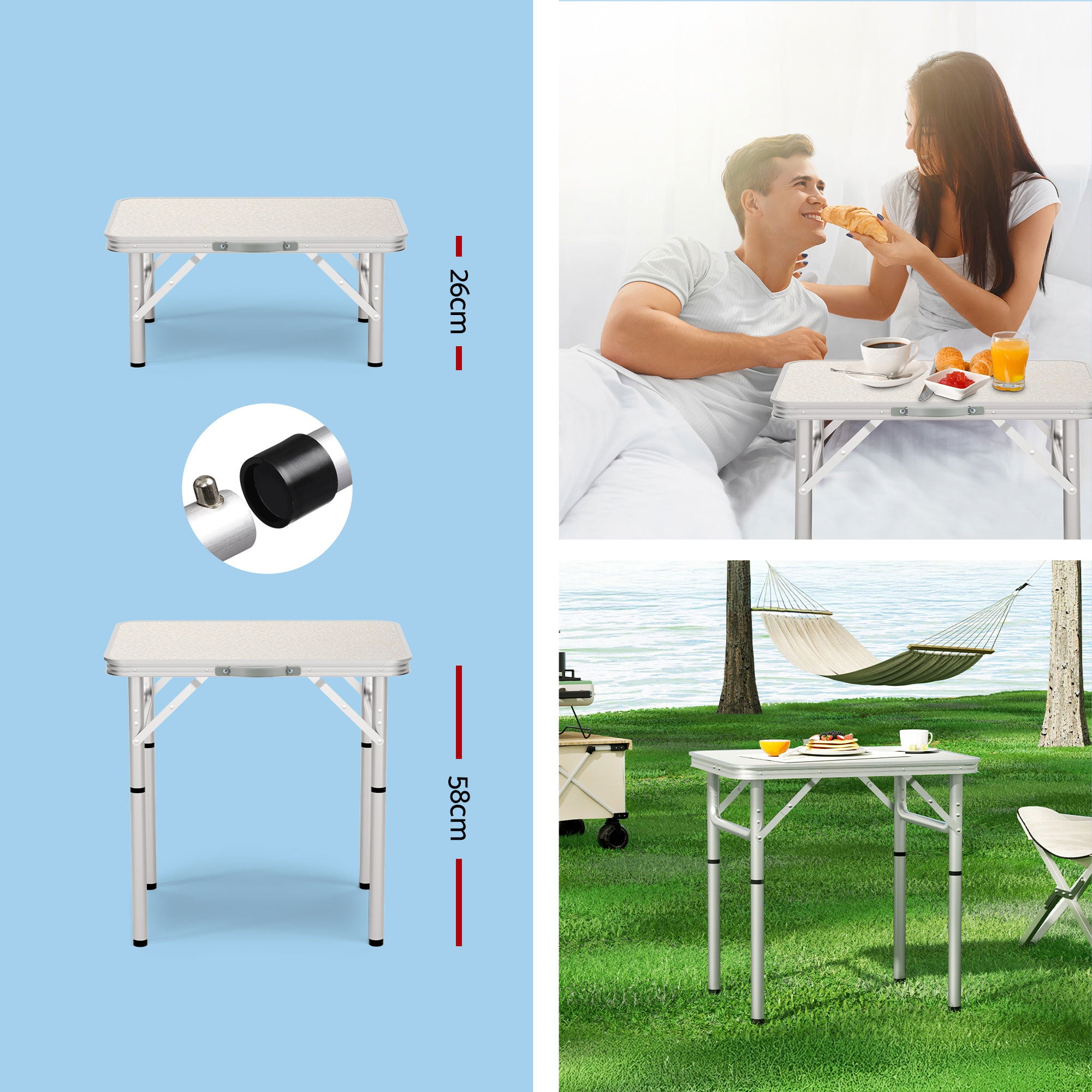 Weisshorn Folding Camping Table 60CM Adjustable Portable Outdoor Picnic Desk CAMP-T-MDF-60