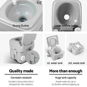 Weisshorn 20L Portable Camping Toilet Outdoor Flush Potty Boating With Bag CAMP-TOILET-20L-T-FC