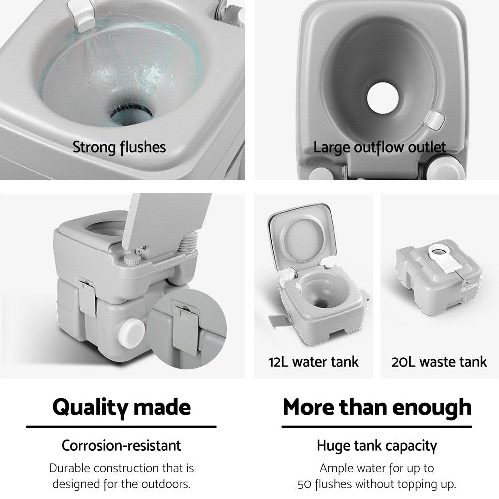 Weisshorn 20L Portable Camping Toilet Outdoor Flush Potty Boating With Bag CAMP-TOILET-20L-T-FC