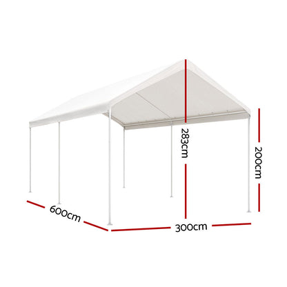 Instahut Carports 3x6m Carport Kits Steel Shelter Gazebo Canopy Garage Portable Garden Shed CAPT-H-3X6-WH-N-AB