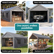Instahut 3x6m Carports Canopy Tent Portable Garage Outdoor Steel Shelter Grey