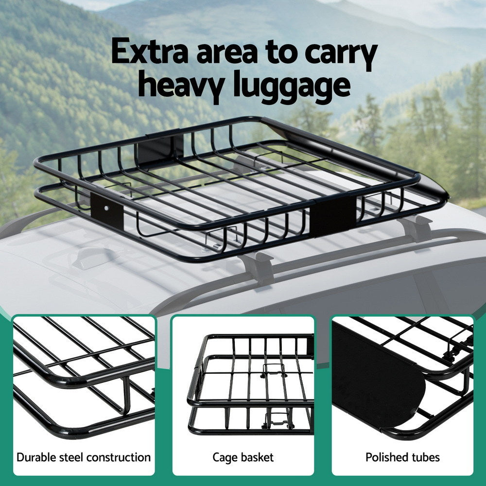 Giantz Universal Car Roof Rack Basket Luggage Vehicle Cargo Carrier 111cm Black CAR-B-RFBASKET-112