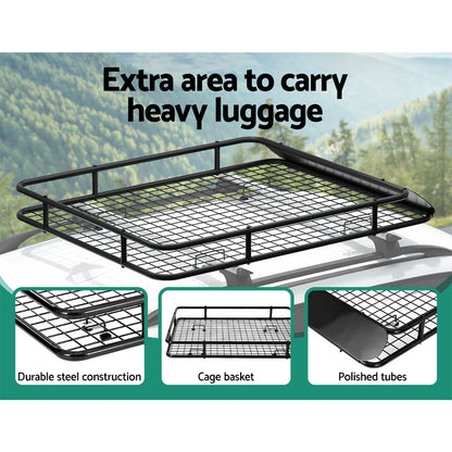 Giantz Universal Car Roof Rack Basket Luggage Vehicle Cargo Carrier 123cm Black CAR-B-RFBASKET-123