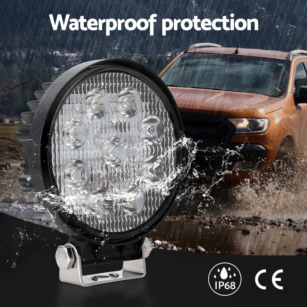 Giantz Pair LED Driving Lights 4.5 Inch Flood Spot Lights Car Truck SUV 12V 24V CAR-DL-LED-RO-5-SET-BK