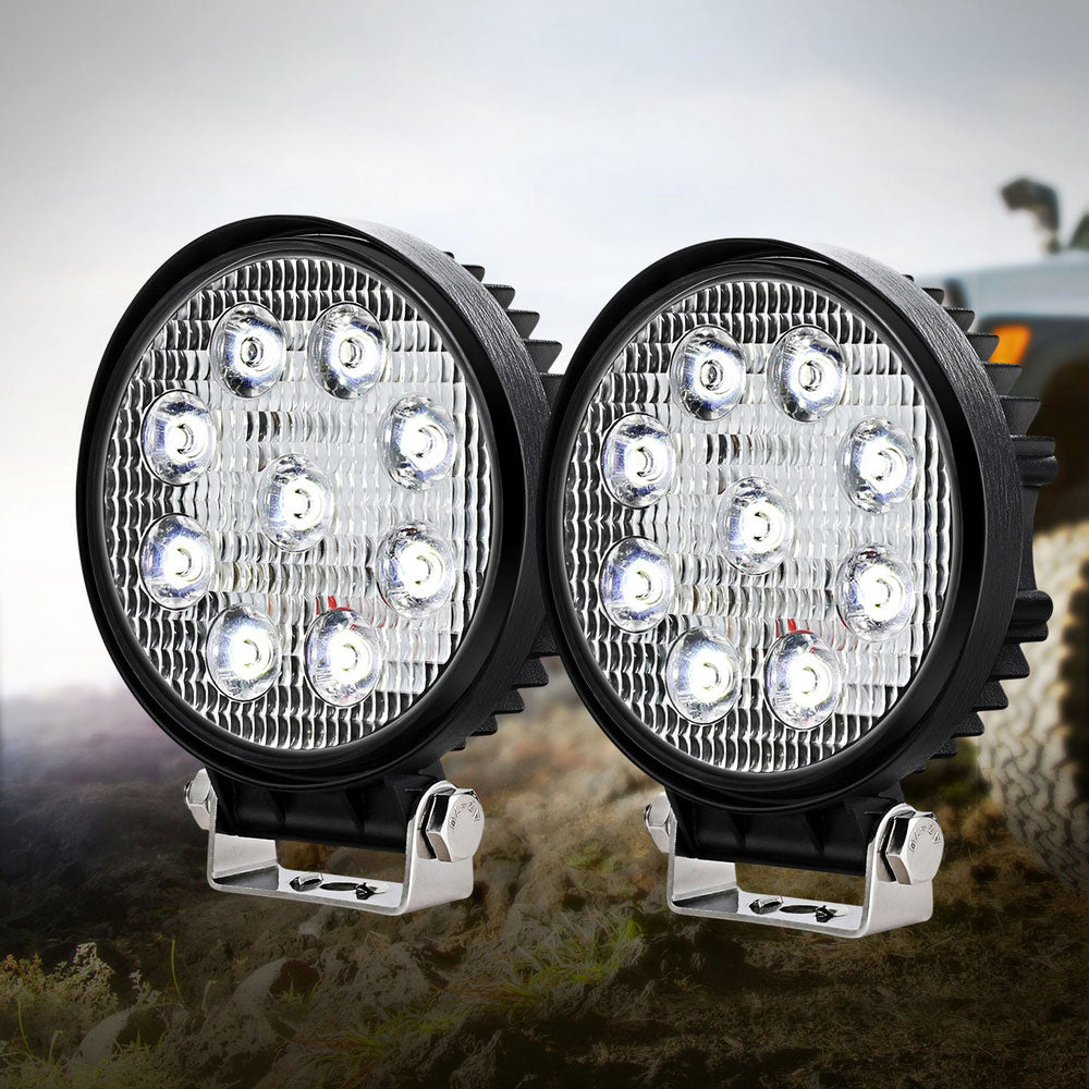 Giantz Pair LED Driving Lights 4.5 Inch Flood Spot Lights Car Truck SUV 12V 24V CAR-DL-LED-RO-5-SET-BK