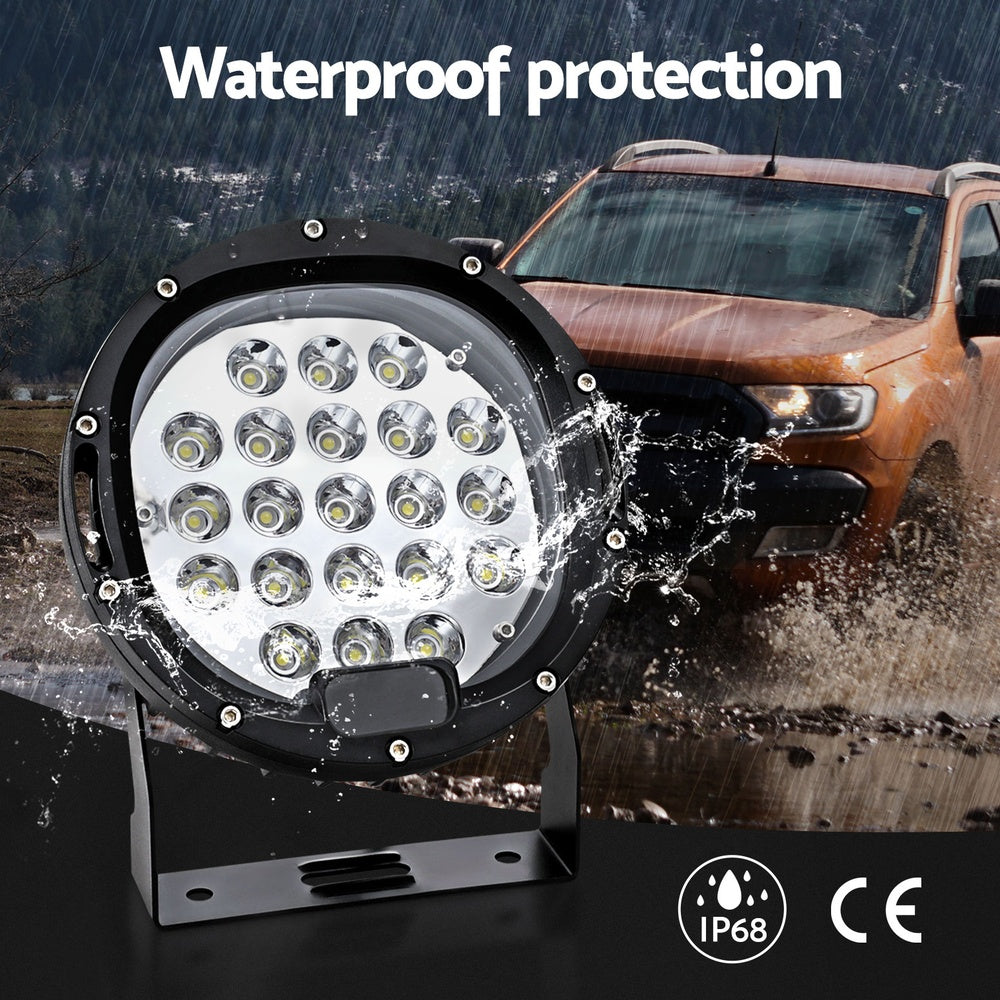 Giantz Pair LED Driving Lights 7 Inch Flood Spot Lights Car Truck SUV 12V 24V CAR-DL-LED-RO-7-SET-BK