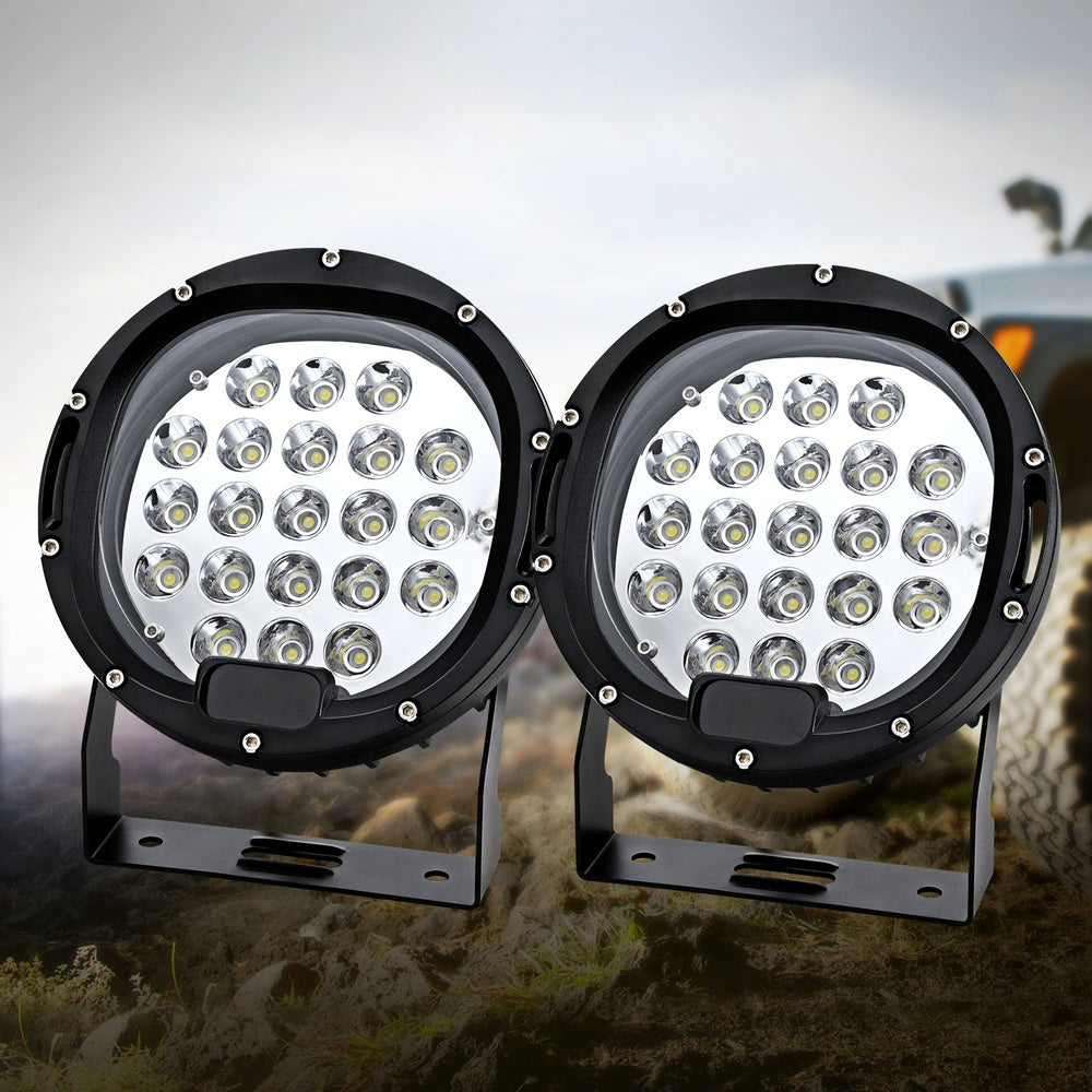 Giantz Pair LED Driving Lights 7 Inch Flood Spot Lights Car Truck SUV 12V 24V CAR-DL-LED-RO-7-SET-BK