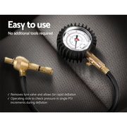 Giantz 4X4 4WD Gauge Valve Rapid Tyre/Tire Deflator CAR-GAUGE-BK