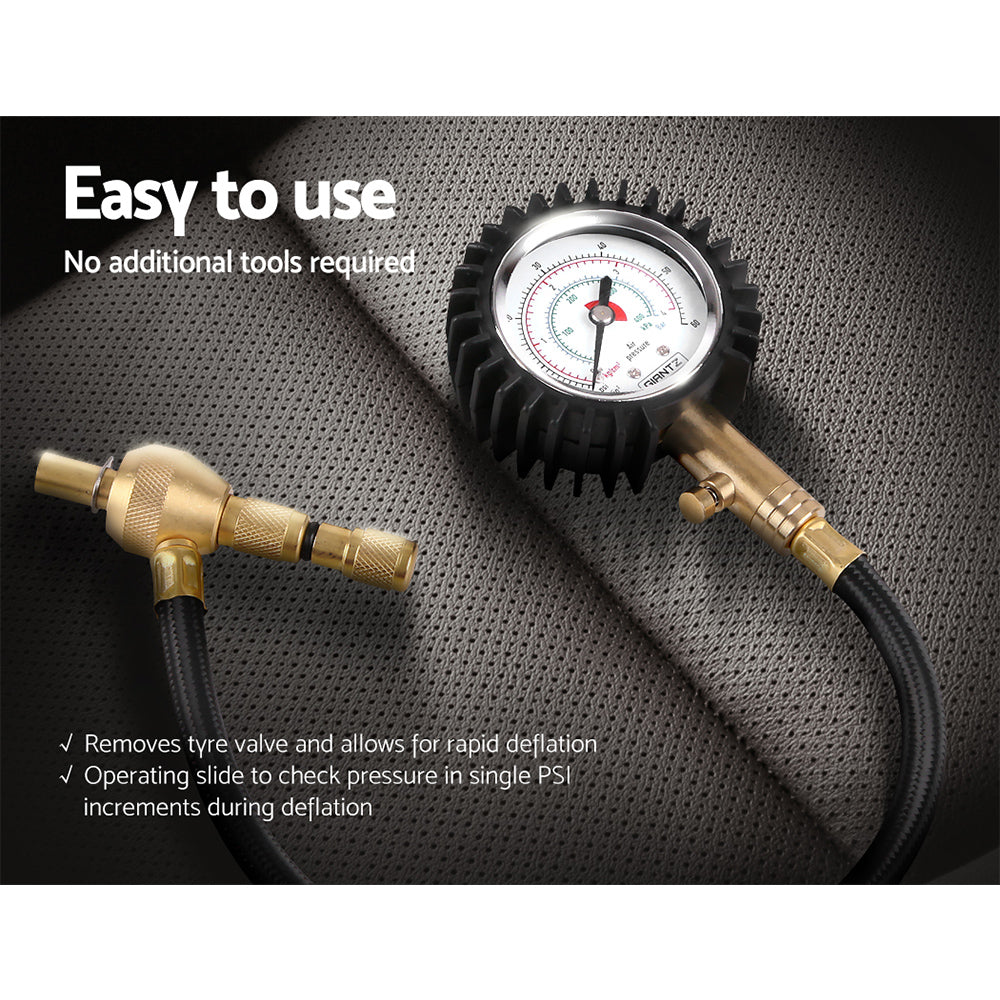 Giantz 4X4 4WD Gauge Valve Rapid Tyre/Tire Deflator CAR-GAUGE-BK