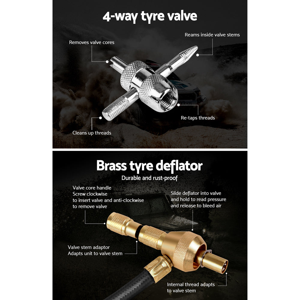 Giantz 4X4 4WD Gauge Valve Rapid Tyre/Tire Deflator CAR-GAUGE-BK