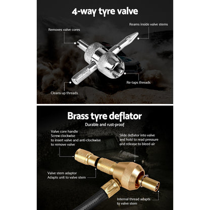 Giantz 4X4 4WD Gauge Valve Rapid Tyre/Tire Deflator CAR-GAUGE-BK