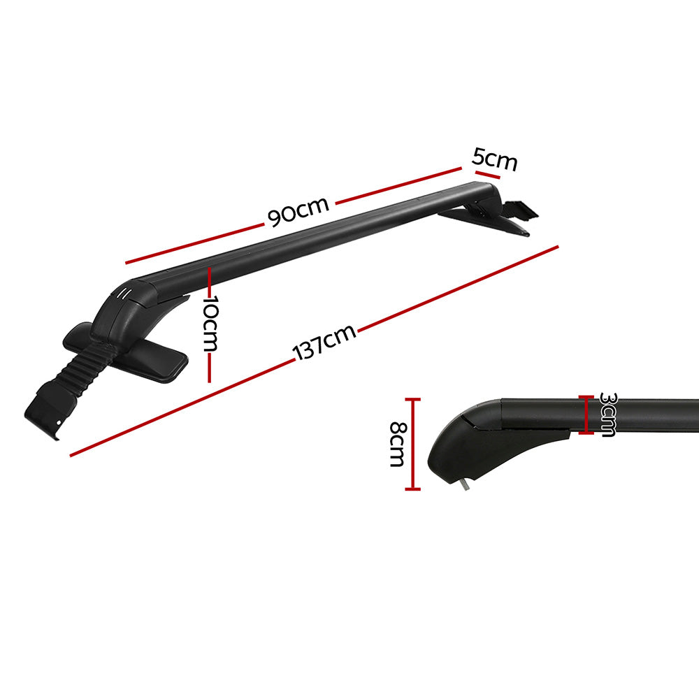 Universal Car Roof Racks Pod Aluminium Cross Bars Clamps Lockable 90cm Black CAR-RFBAR-5501-100-BK