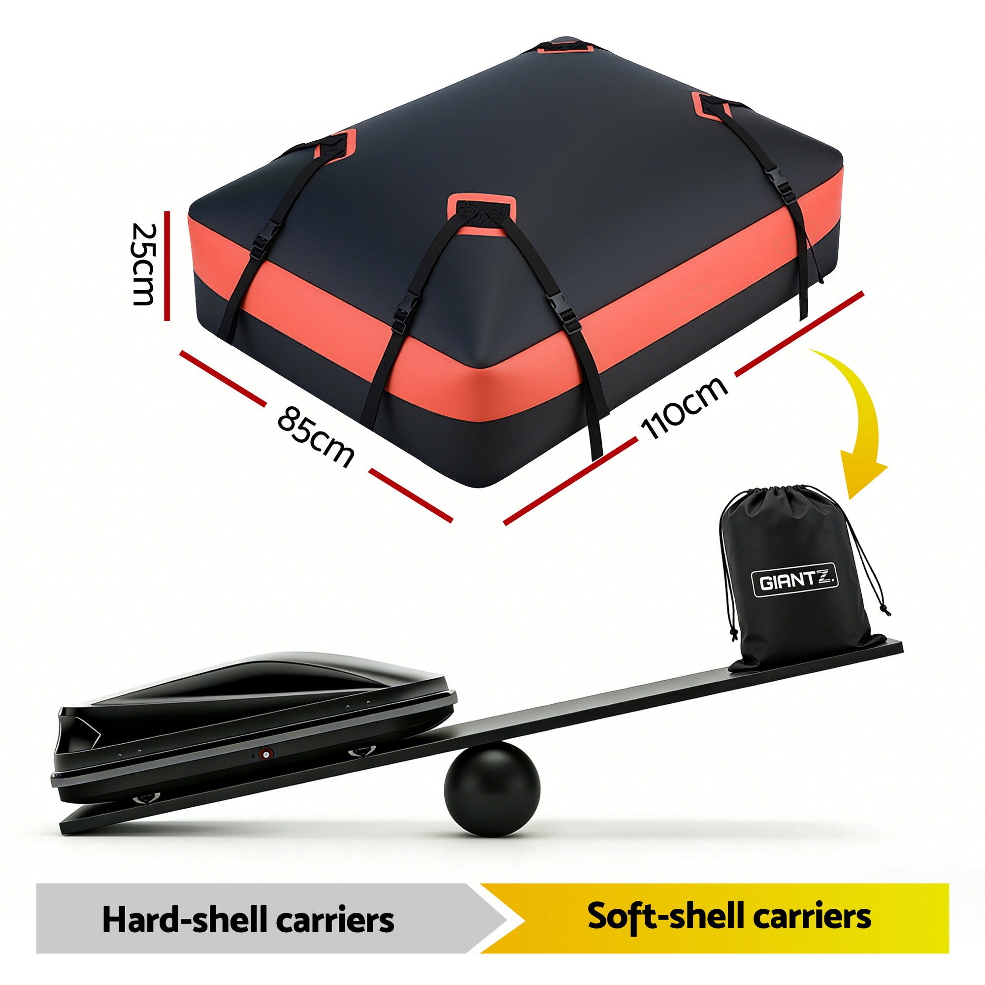 Giantz Rooftop Cargo Bag Waterproof Car Luggage Carrier 15 Cubic Ft Universal CAR-RFBAR-BAG-15