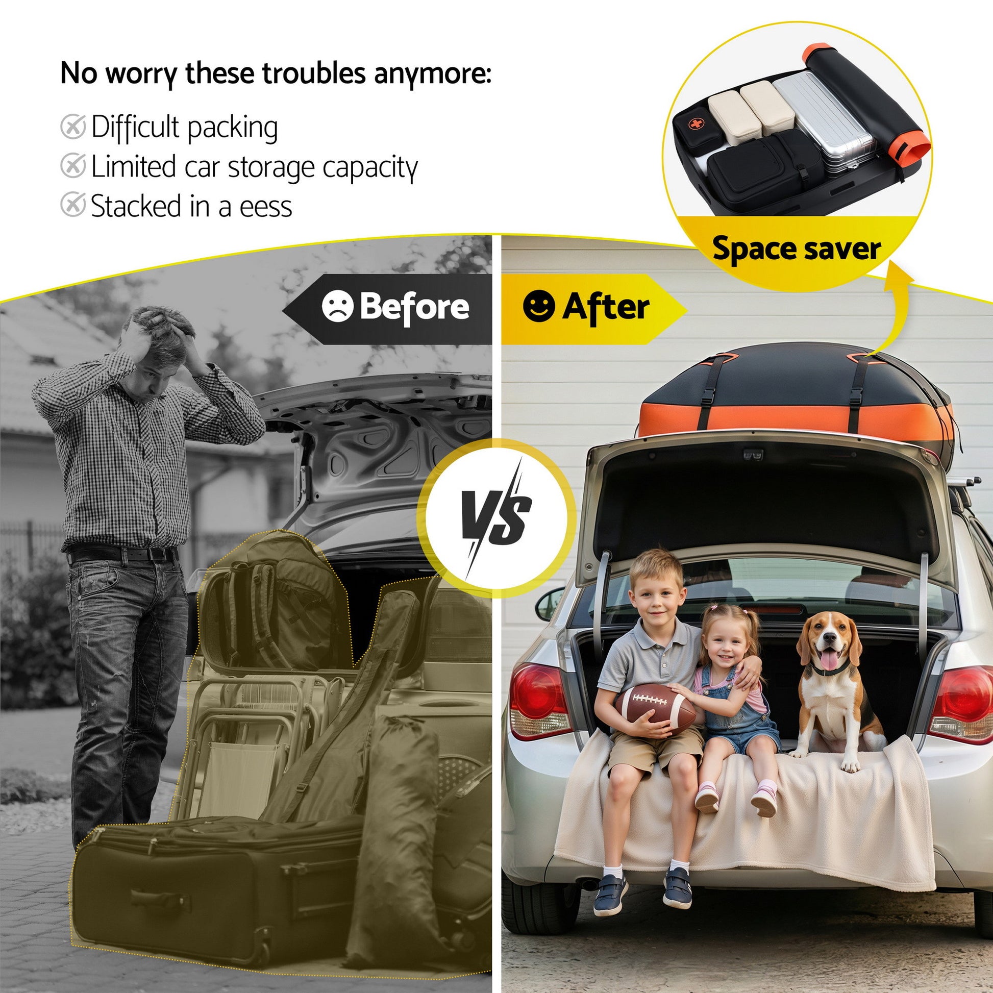 Giantz Rooftop Cargo Bag Waterproof Car Luggage Carrier 15 Cubic Ft Universal CAR-RFBAR-BAG-15