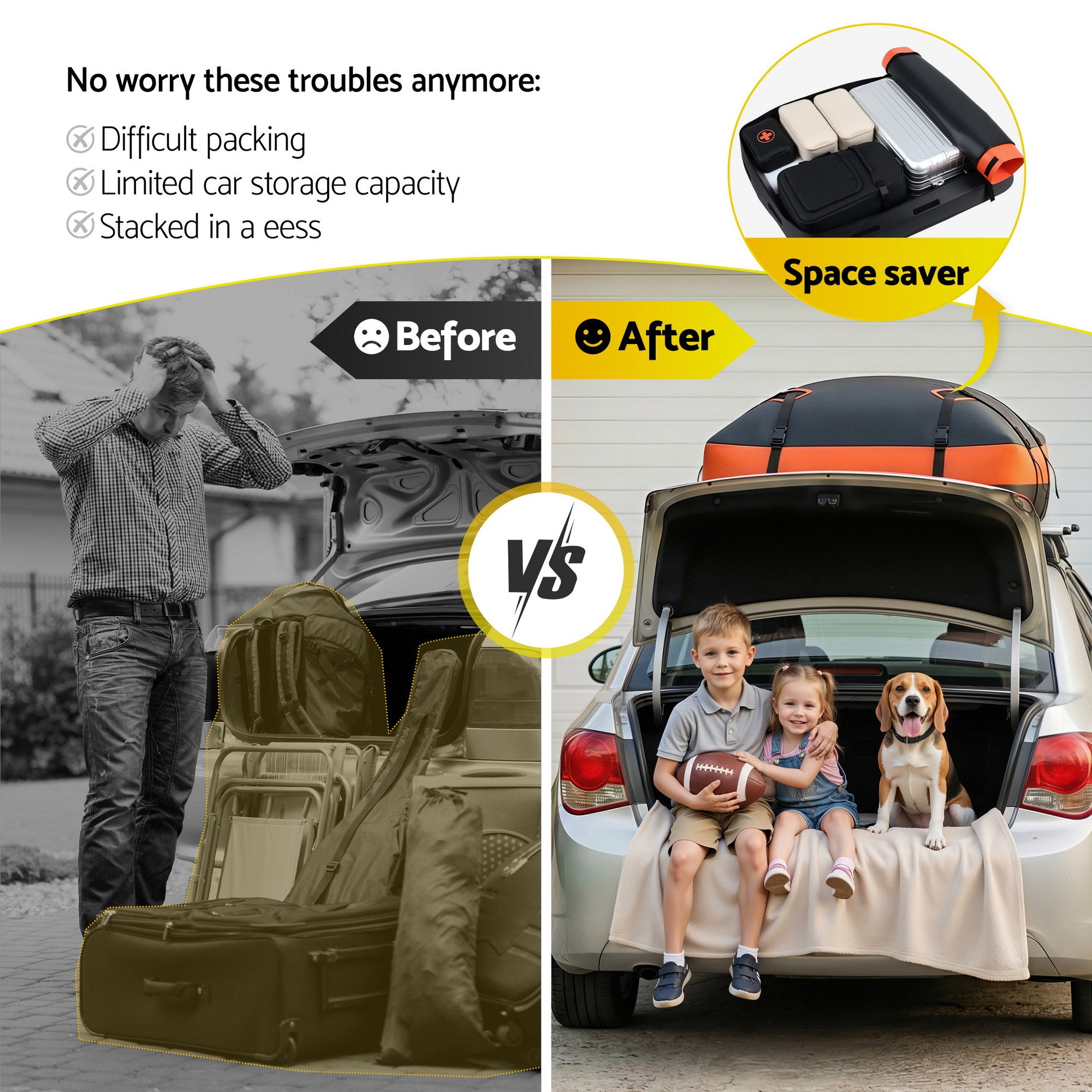 Giantz Rooftop Cargo Bag Waterproof Car Luggage Carrier 15 Cubic Ft Universal CAR-RFBAR-BAG-15