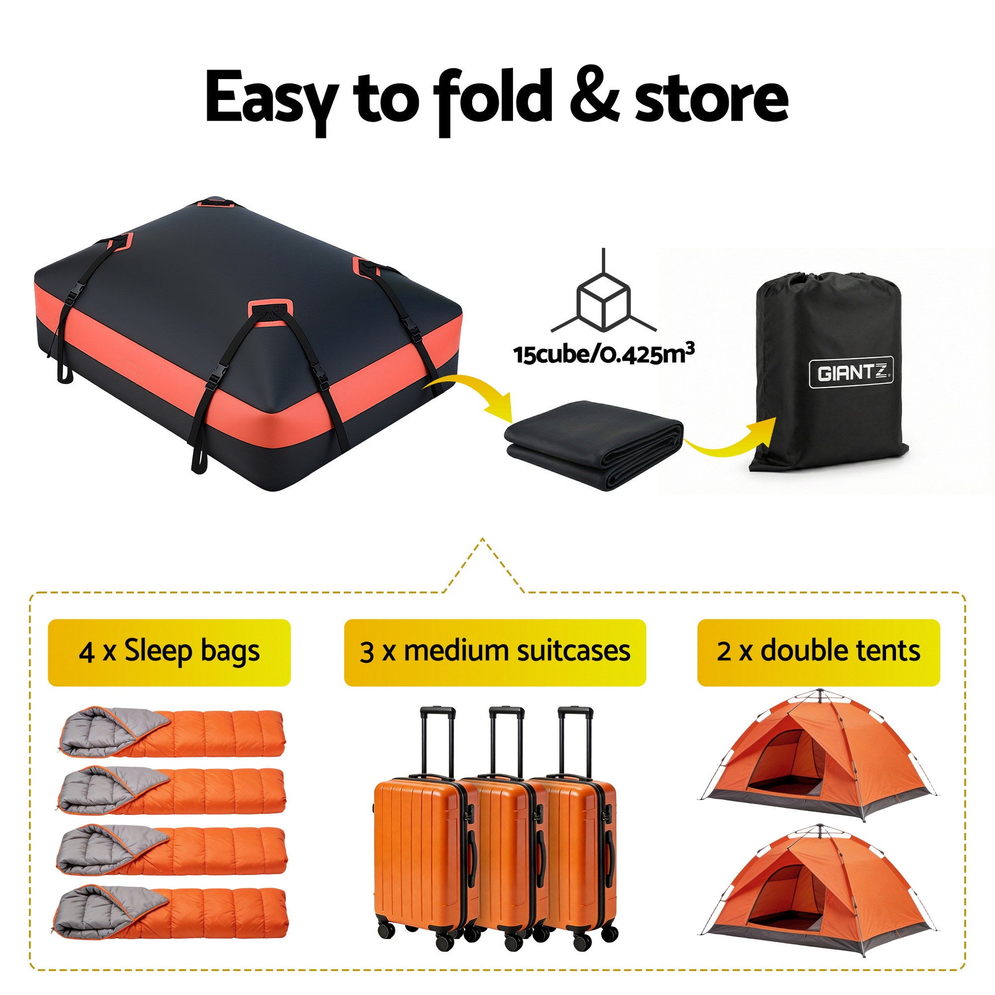 Giantz Rooftop Cargo Bag Waterproof Car Luggage Carrier 15 Cubic Ft Universal CAR-RFBAR-BAG-15